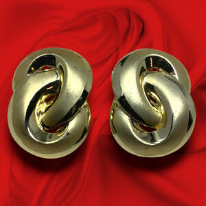 Vintage 1980's Don-Lin Gold Tone Chunky Knot Earrings Pierced Couture Runway